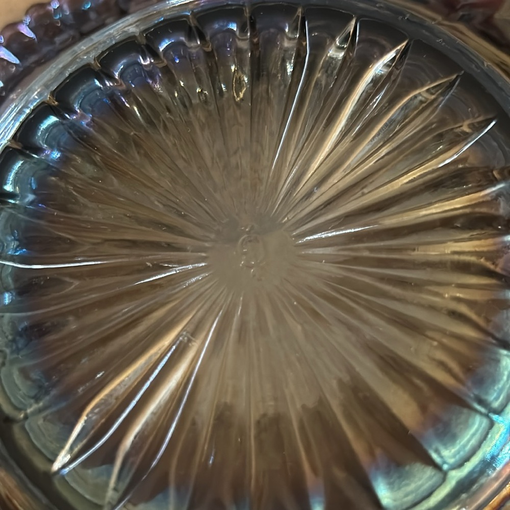 Imperial Glass Co. Lustre Rose Pattern Carnival Glass Round Butter Dish - Picture 7 of 10